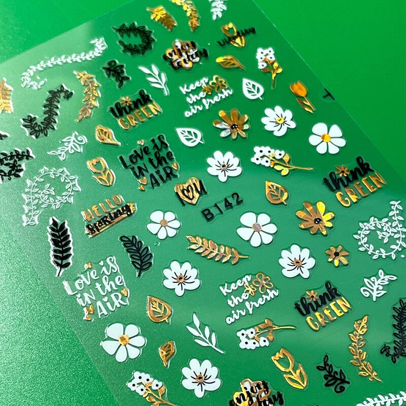 Nail Art Stickers Flower Bee Shell Leaf Laser Gold Leaf Design Sheet