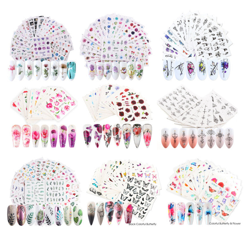 Water Transfer Nail Art Stickers Flower Butterfly Seashell Decals Set - Multiple Sizes