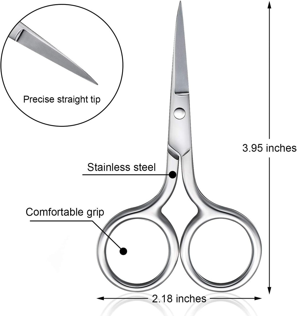 3 Pack Stainless Steel Eyebrow and Nose Hair Scissors with Straight Tips