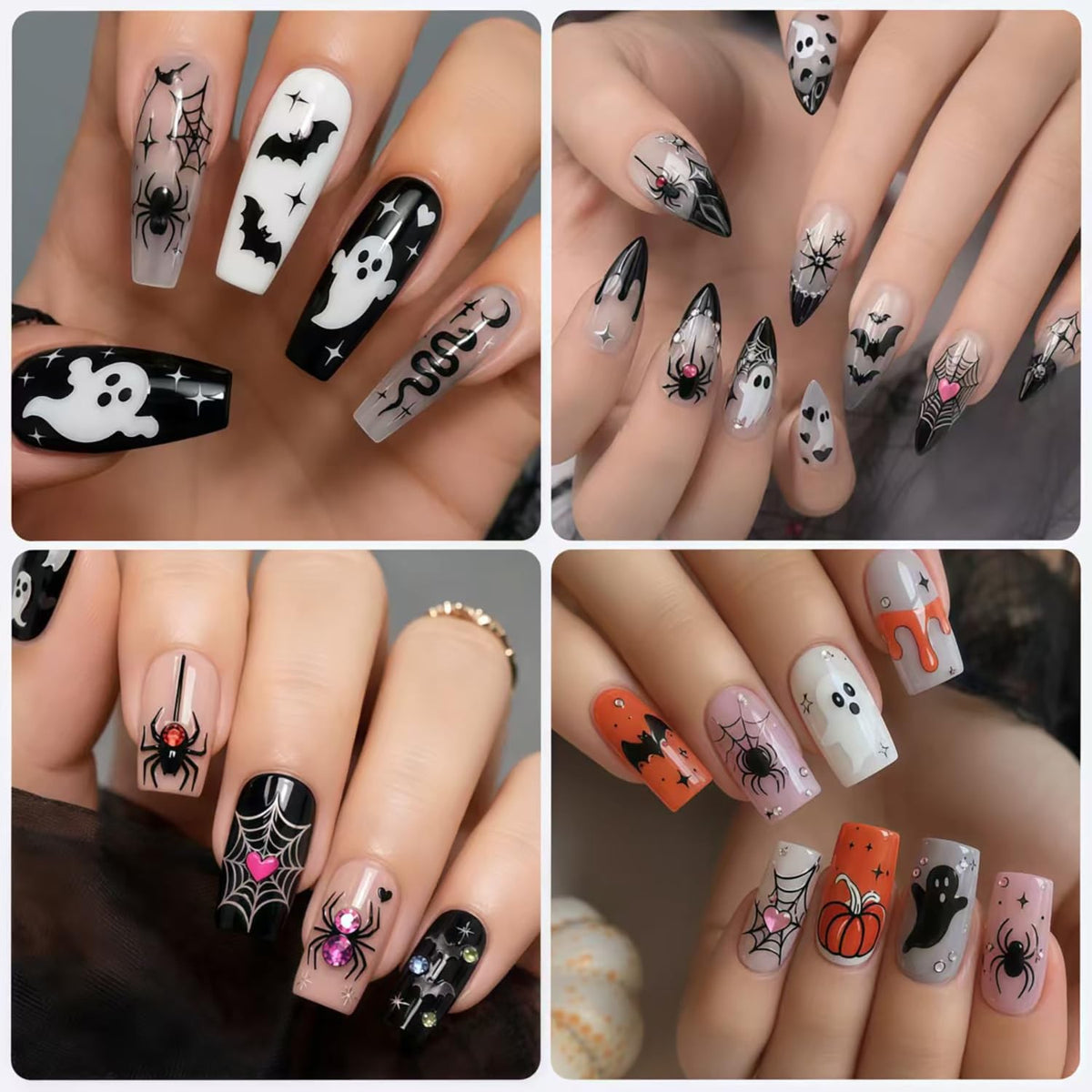Halloween Nail Stickers Set - 6 Sheets Bat Spider Spider Web Multicolor