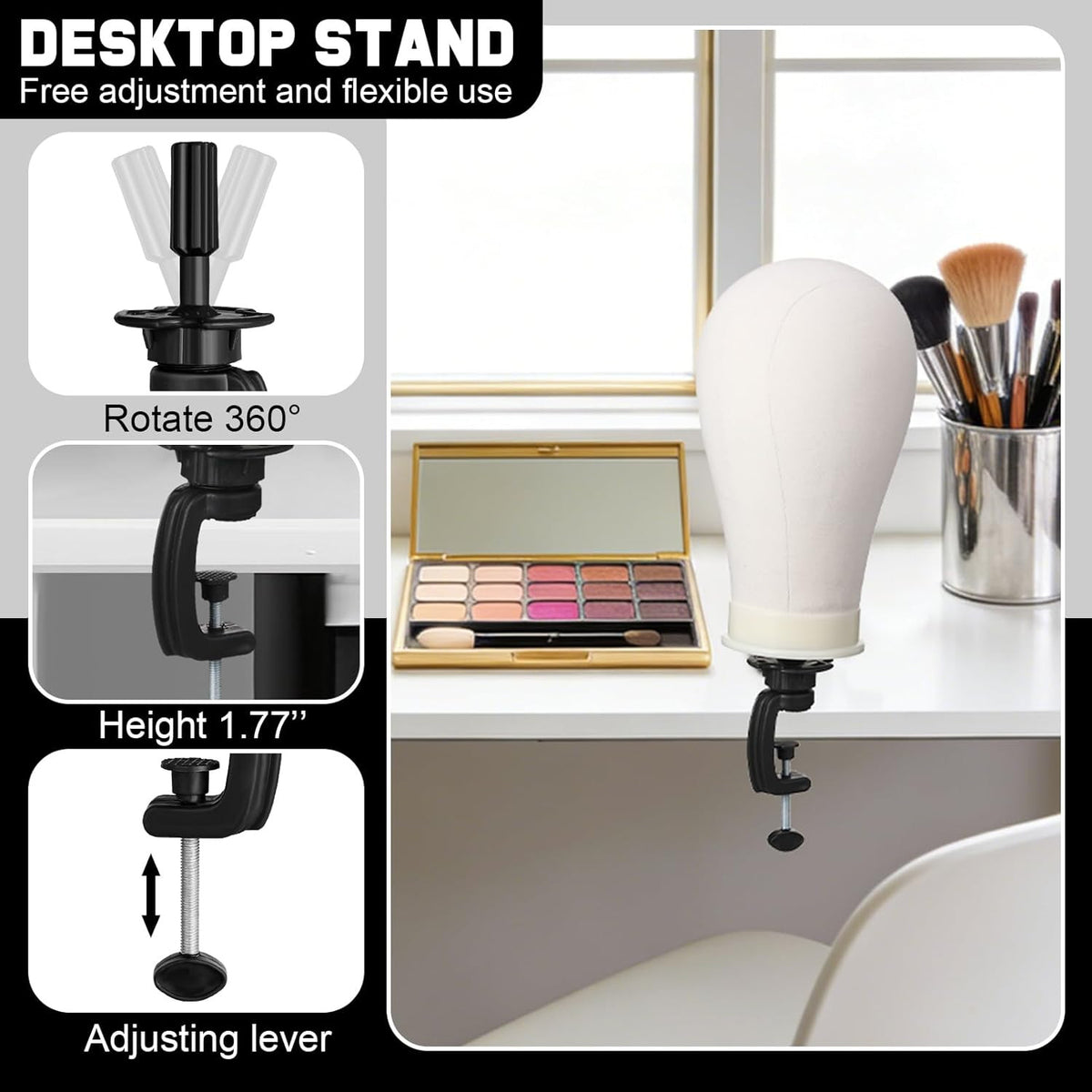 22 Inch Canvas Mannequin Head with Adjustable Wig Stand Tripod for Hair Styling