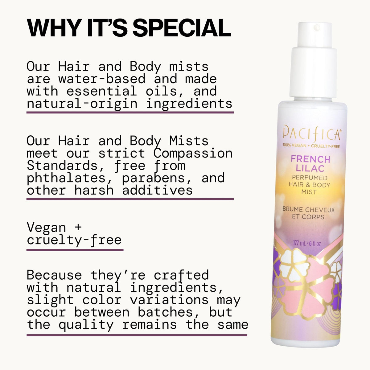 French Lilac Perfumed Body & Hair Mist - Vegan, Alcohol-Free, 6 Fl Oz