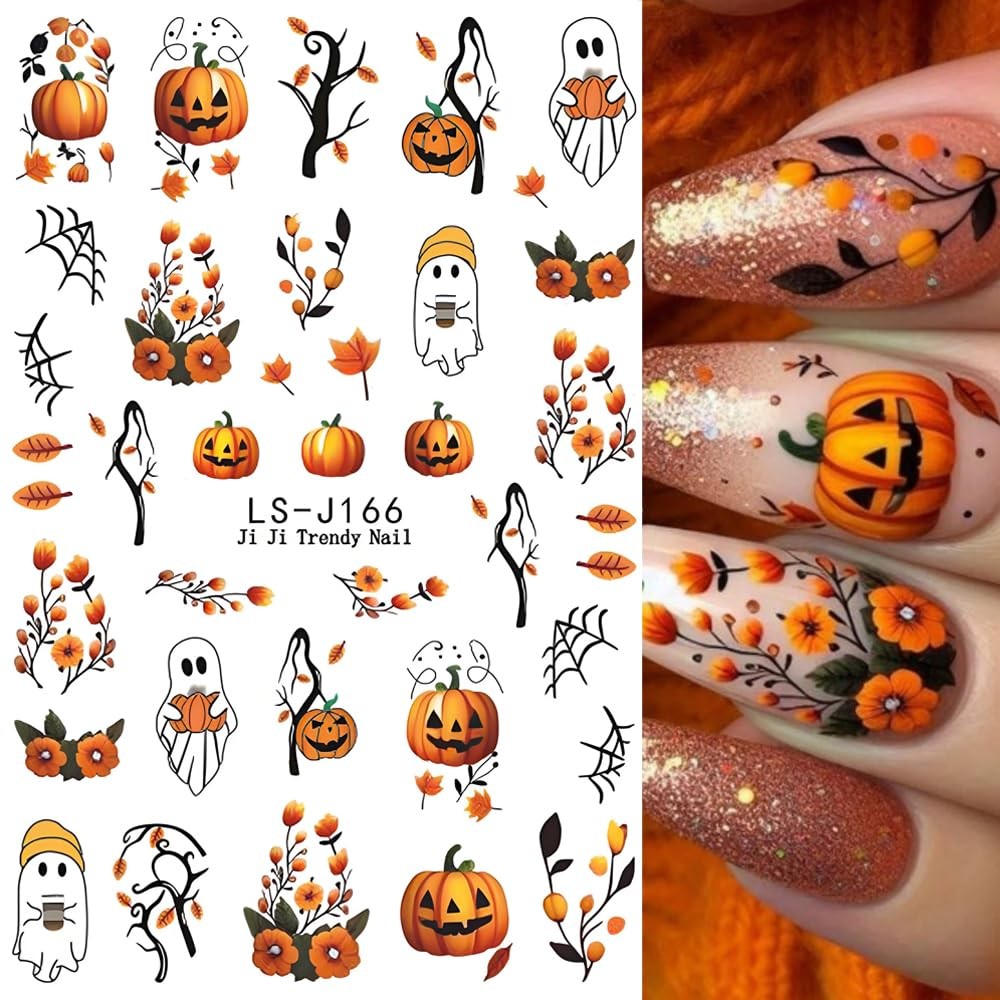 Halloween Nail Art Stickers Decals 3D Pumpkin Ghost 6 Sheets for Spooky Nail Designs