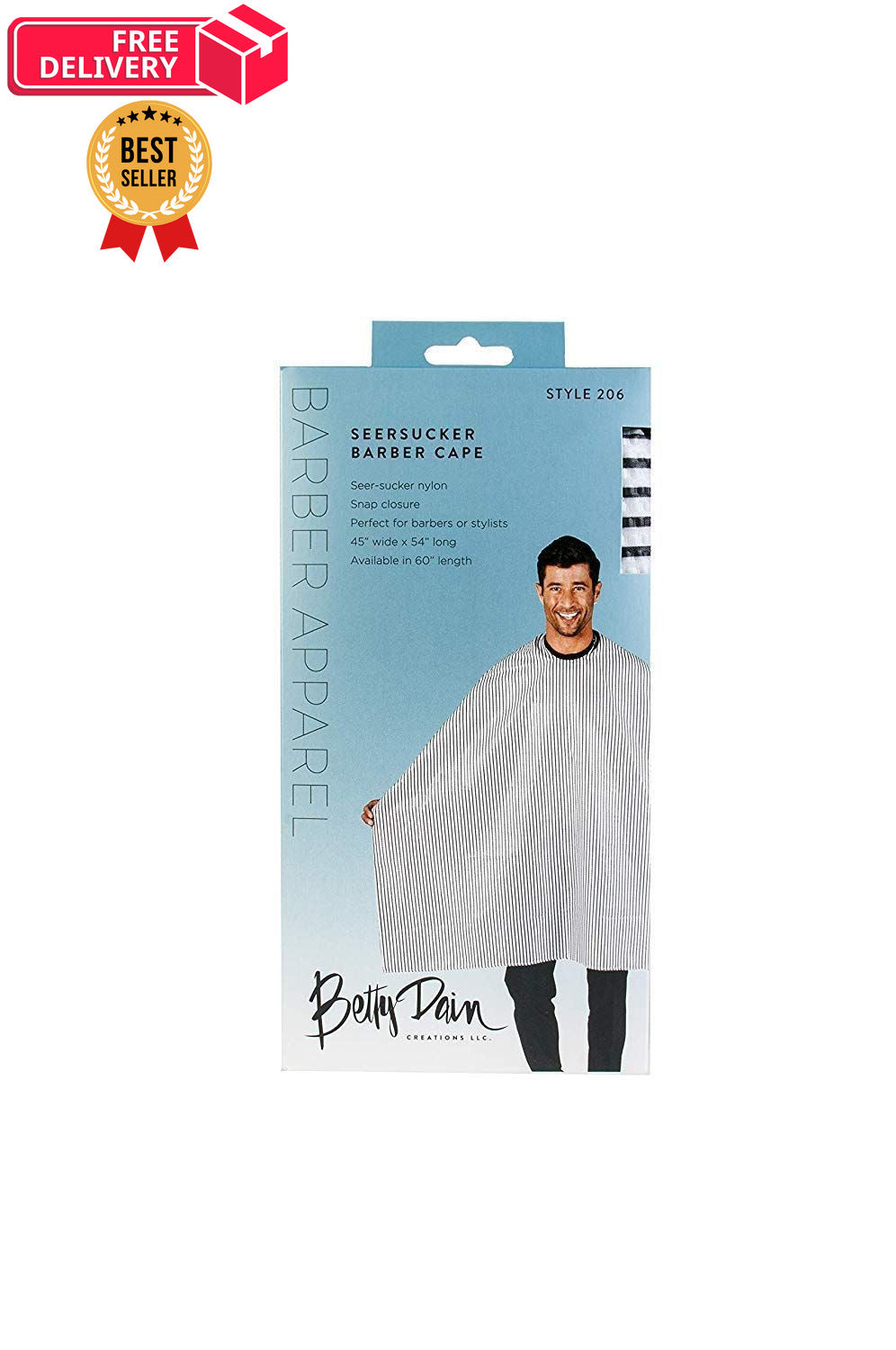 Seersucker Barber Cape with Stripe Pattern - 45x54 Inch, Black and White