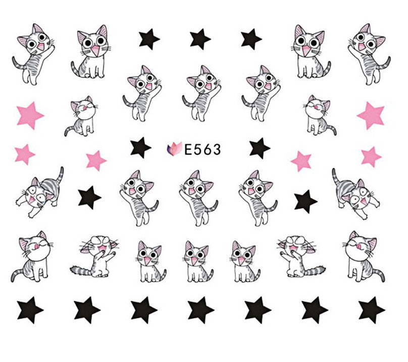 2 Sheets Cat Paw & Star Nail Art Decals - 3D Nail Stickers for Natural & Artificial Nails