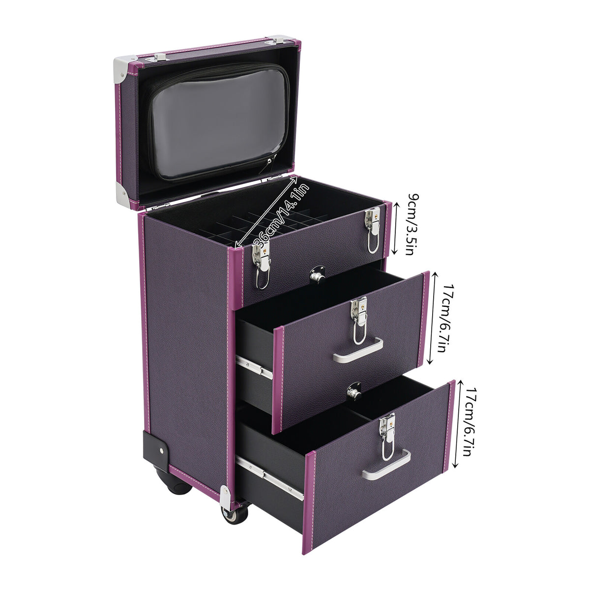 Large Waterproof Rolling Makeup Case Trolley with Multiple Compartments