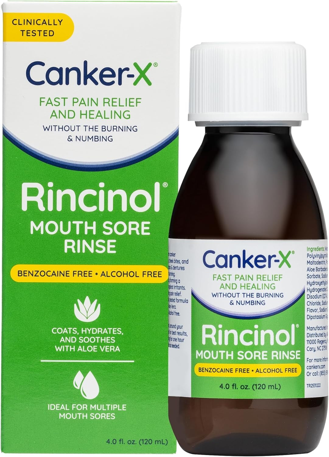 Oral Pain Relief Mouthwash for Canker Sores & Mouth Burns - Benzocaine & Alcohol Free