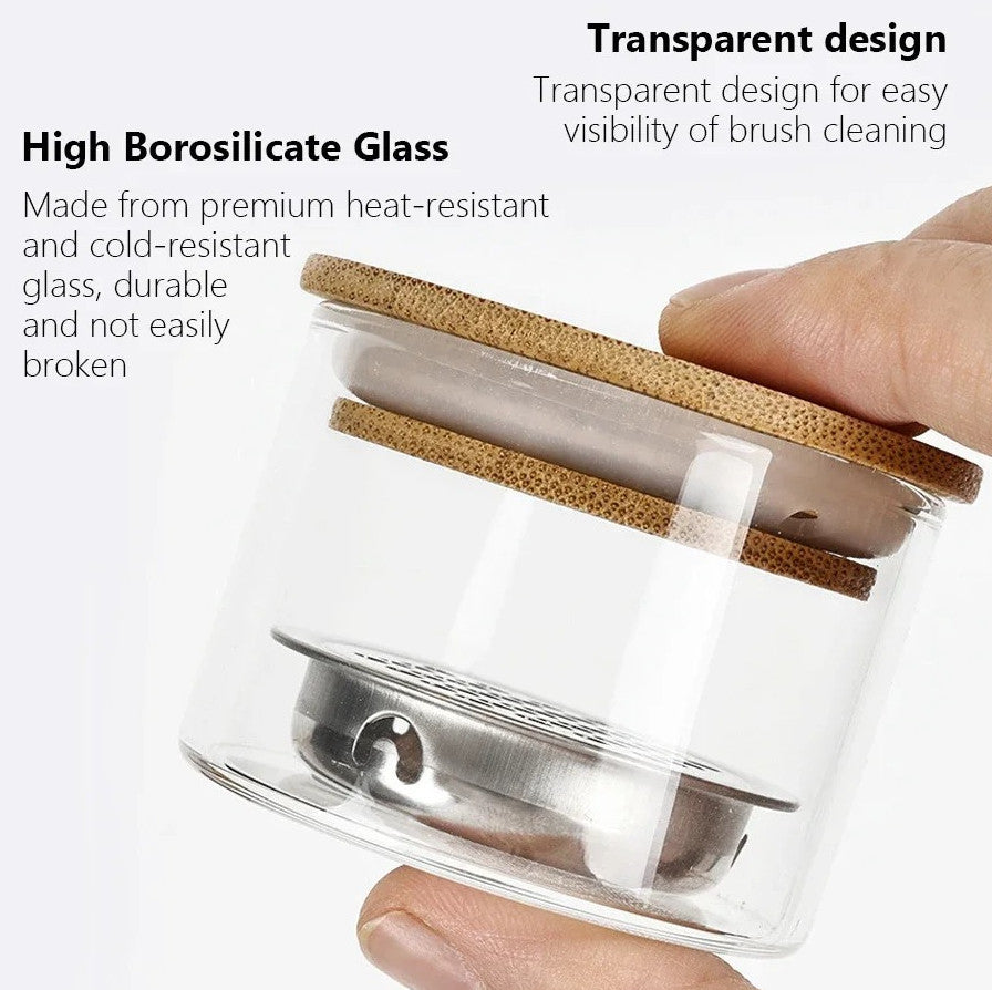 Glass Nail Brush Cleaner Cup with Mesh Filter for Gel, Acrylic, Glitter & Nail Art