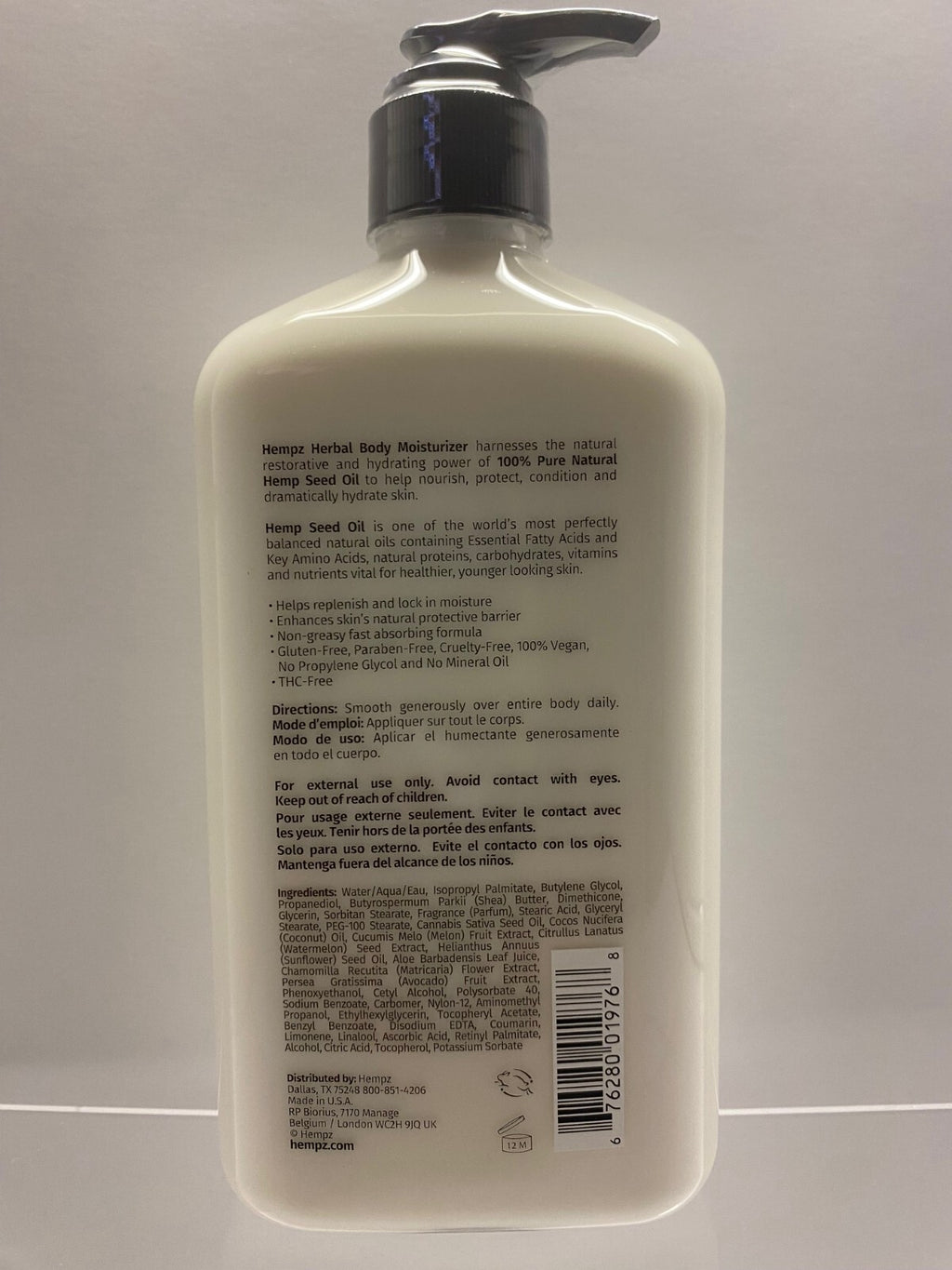 Herbal Body Moisturizer with Hemp Seed Oil - Coconut & Watermelon Scent, 17oz