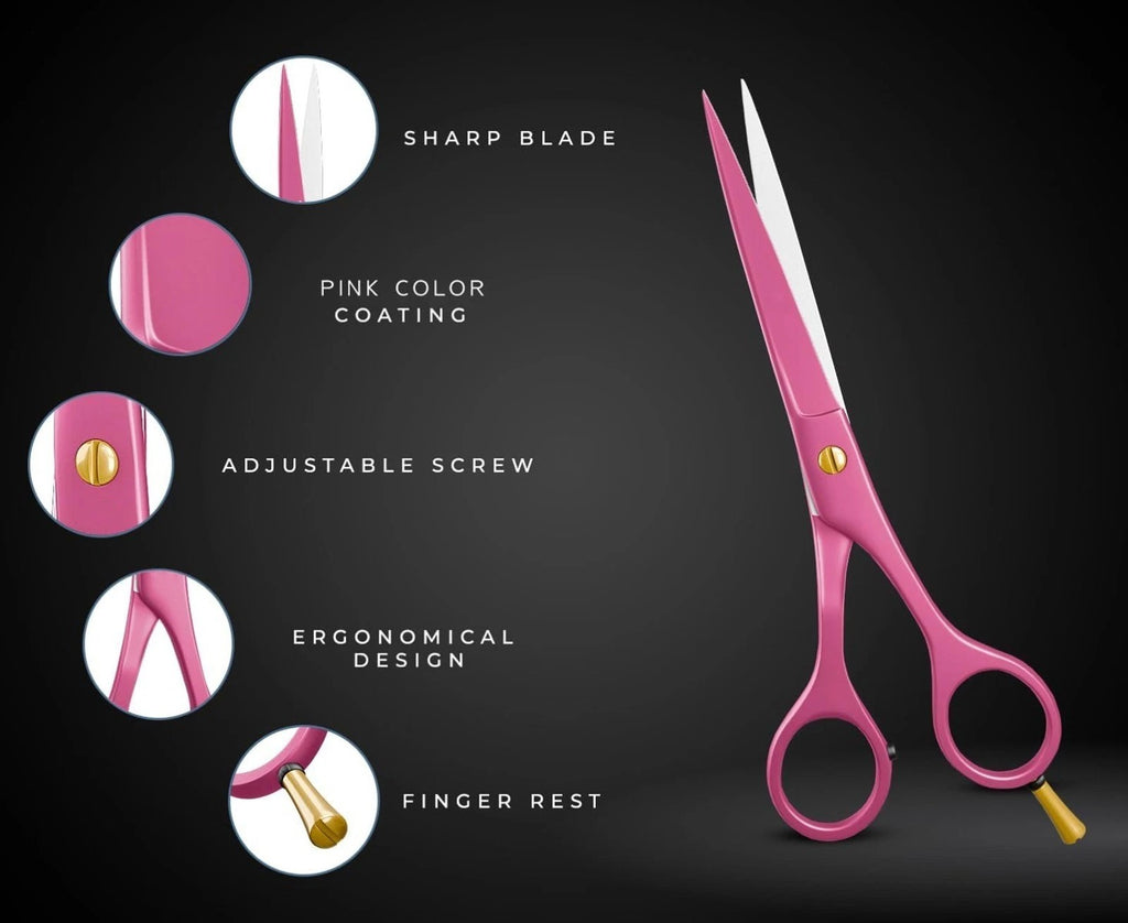 Pink Left-Handed Hair Cutting Scissors 6.5 Inch for Hairdressing, Salon Barber Tool