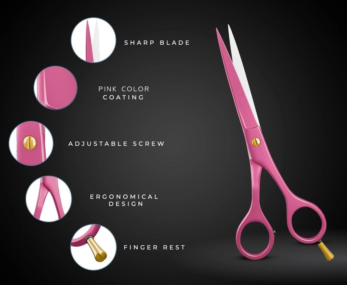 Pink Left-Handed Hair Cutting Scissors 6.5 Inch for Hairdressing, Salon Barber Tool