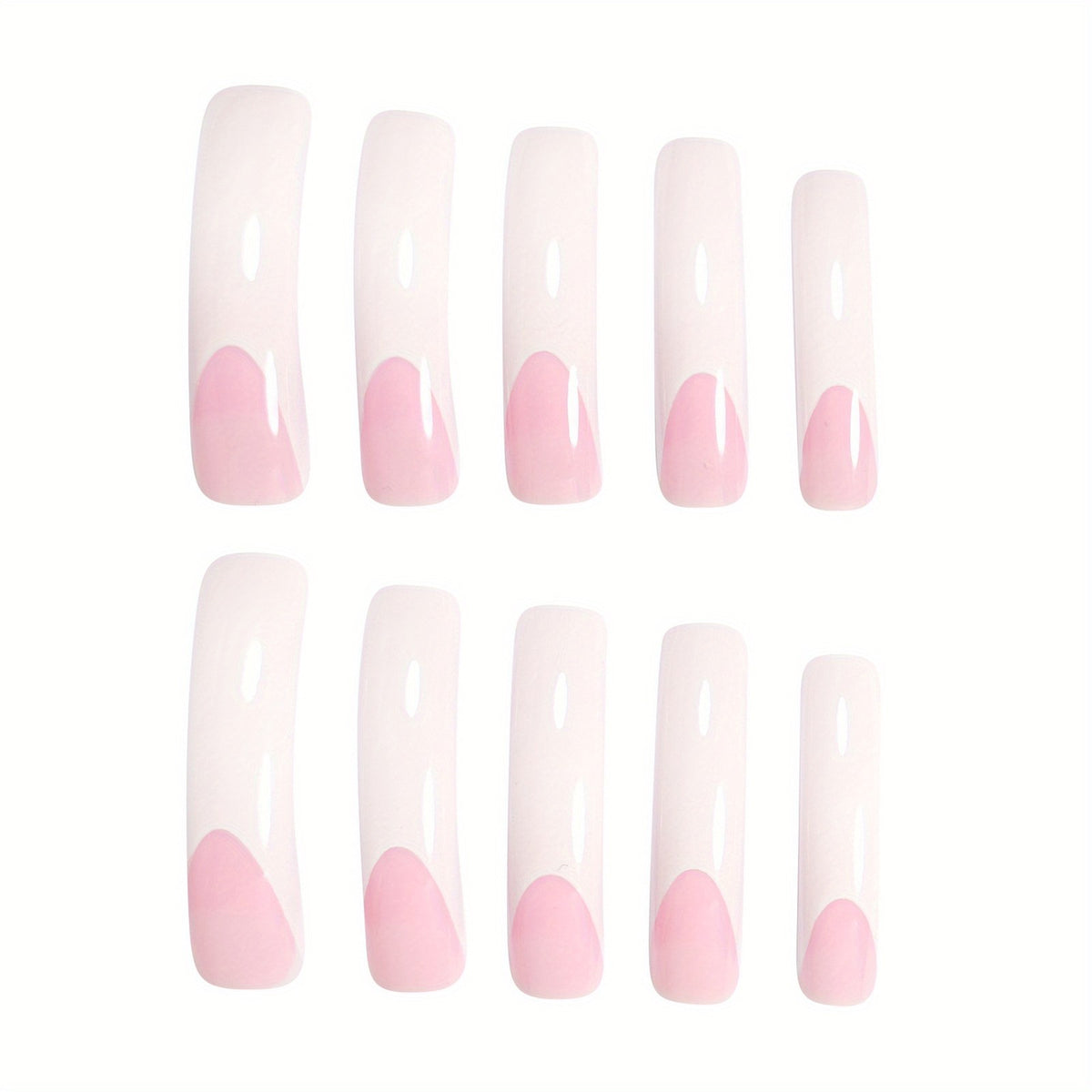 48-Piece Long Curved Press-On Nails with White Tips for Daily Wear