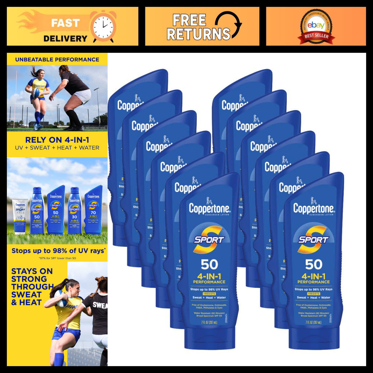 High-Performance SPF 50 Water-Resistant Sunscreen Lotion 12-Pack - 7 fl oz