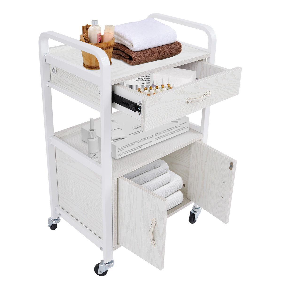 Salon Storage Cabinet with Drawer and Wheels - Movable Beauty Organizer