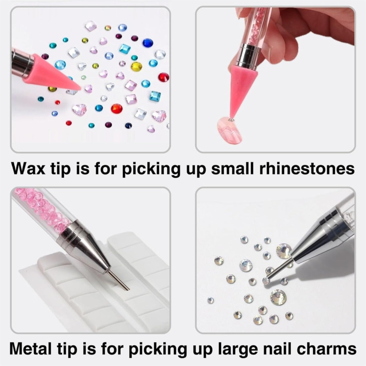 Rhinestone Picker Tool Set - 2 Pack Bedazzling Pen with Tweezer & Wax for Gems & Crystals
