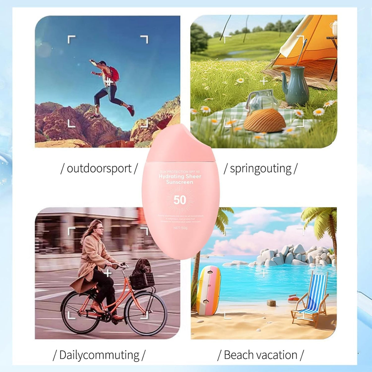 SPF 50+ Hydrating Water Gel Sunscreen - Waterproof, Non-Greasy, Light & Invisible