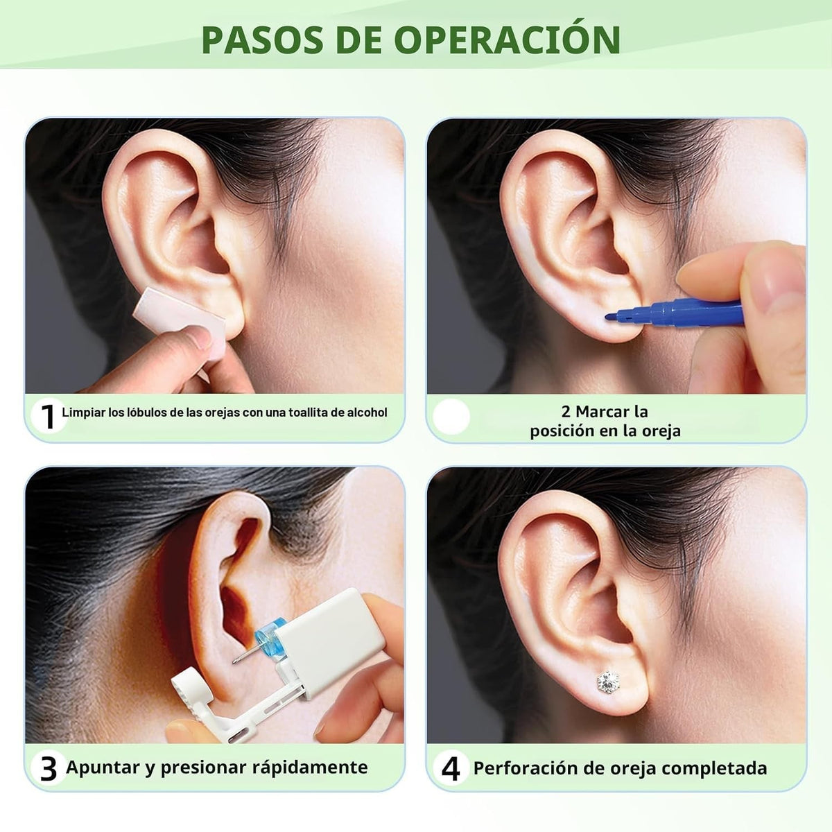 Ear Piercing Kit with 8 Autodestroy Pistols and Cubic Zirconia Earrings