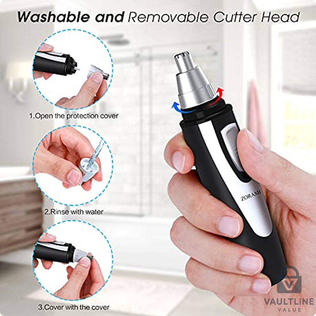 Stainless Steel Ear and Nose Hair Trimmer - Battery Operated Grooming Tool
