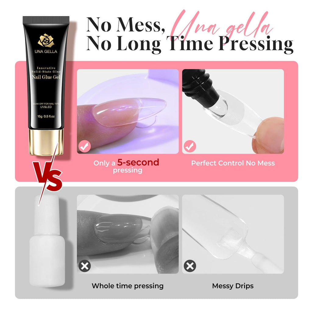 Solid Nail Glue Gel 15ml for Acrylic & Soft Tips - Long Lasting, Cures Under UV/LED Lamp