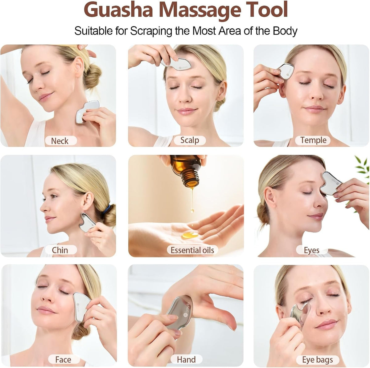 Stainless Steel Gua Sha Facial Tools Set for Face & Body Massage, Skin Rejuvenation
