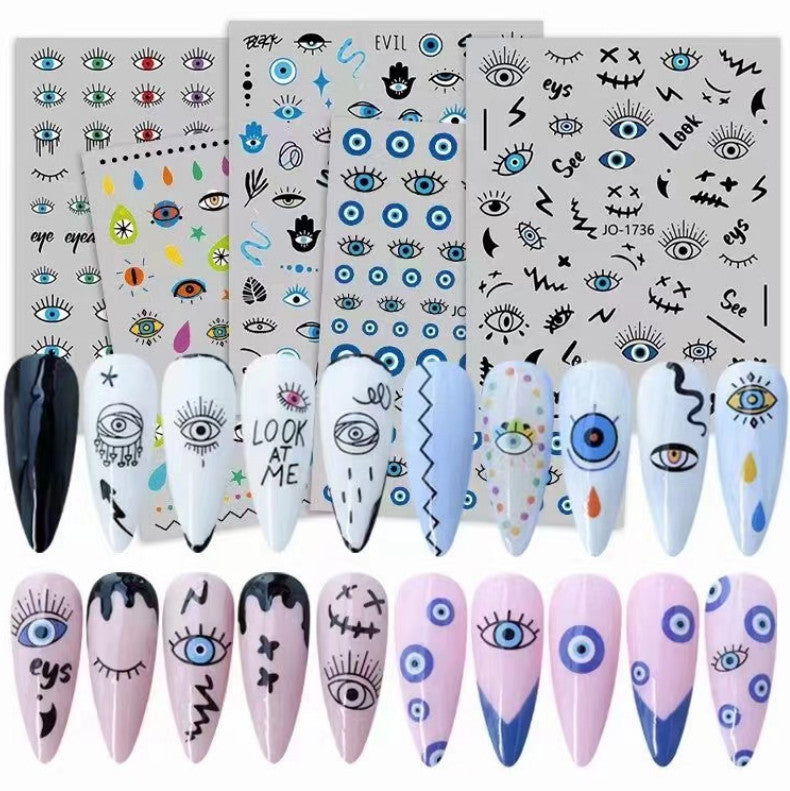 Nail Art Transfer Stickers - 3D Evil Eye Snake Witch Design Assorted Patterns