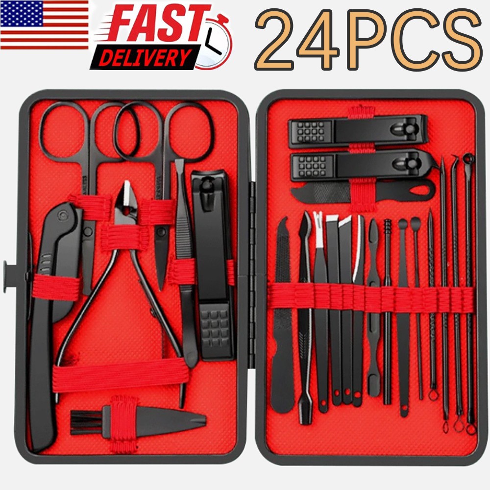 24-Piece Stainless Steel Nail Clipper Grooming Kit for Manicure Pedicure