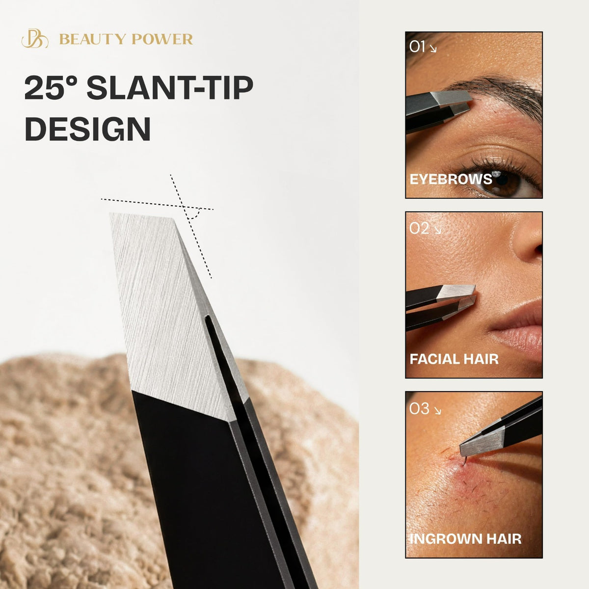 Precision Eyebrow & Facial Hair Tweezers - Sharp Slant Tip, Hand-Aligned