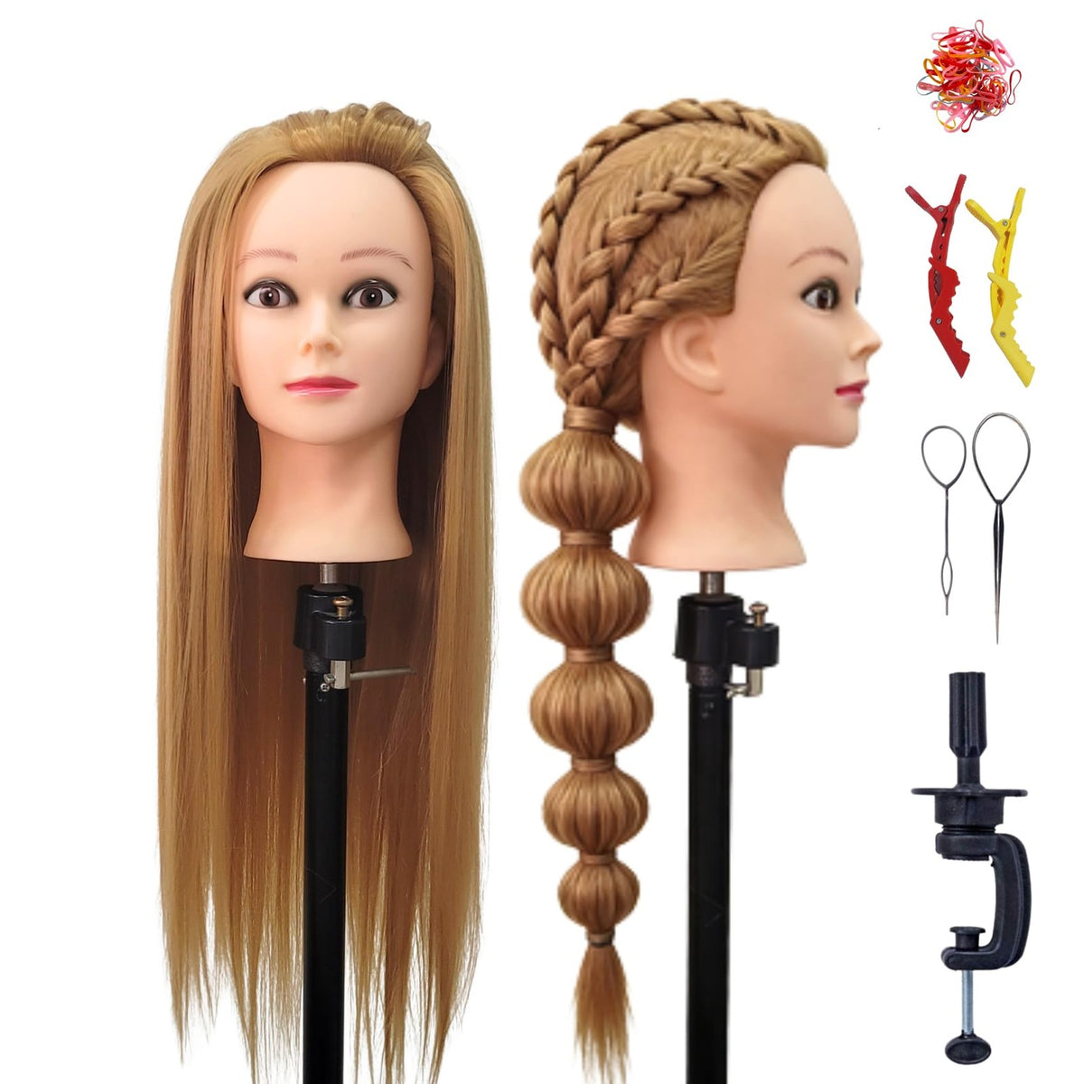 Mannequin Head with Hair for Braiding and Hair Styling Practice - Black