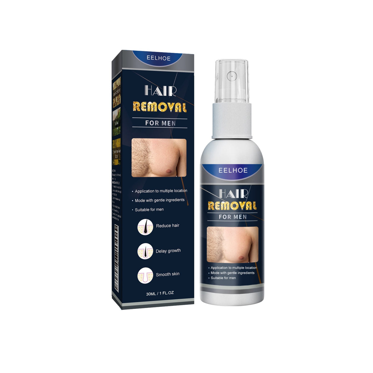 Men’s Hair Removal Spray for Body & Underarms - Gentle Botanical Formula