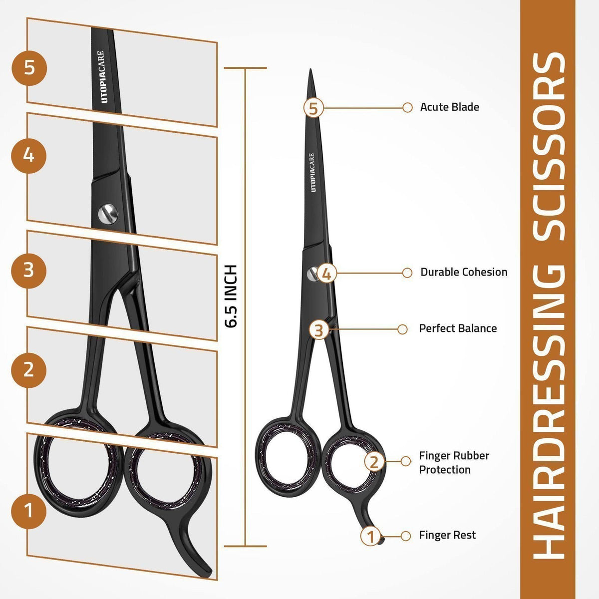 Professional Hair Cutting Scissors Stainless Steel Salon Shears 6.5 Inch