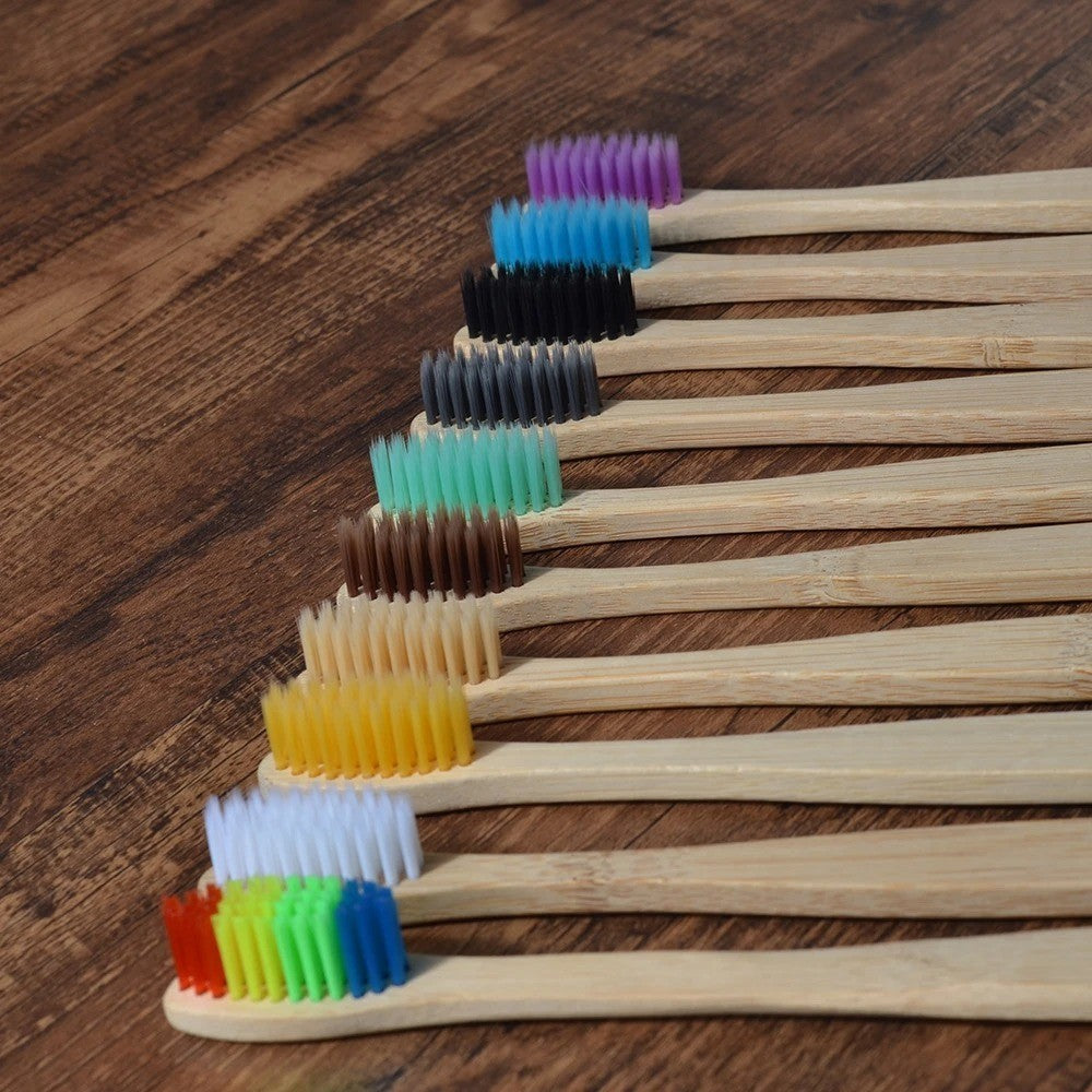 10 Pack Bamboo Toothbrushes with Medium Bristles - Eco-Friendly & Biodegradable