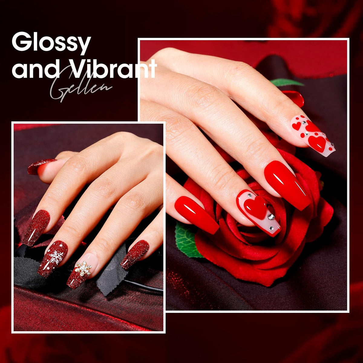 Gel Nail Polish Set - 6 Colors Burgundy Red Glitter Crimson for Manicure