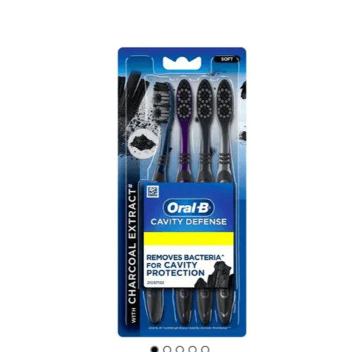 Charcoal Infused Toothbrush Pack of 4 - Soft Black Oral B Cavity Defense
