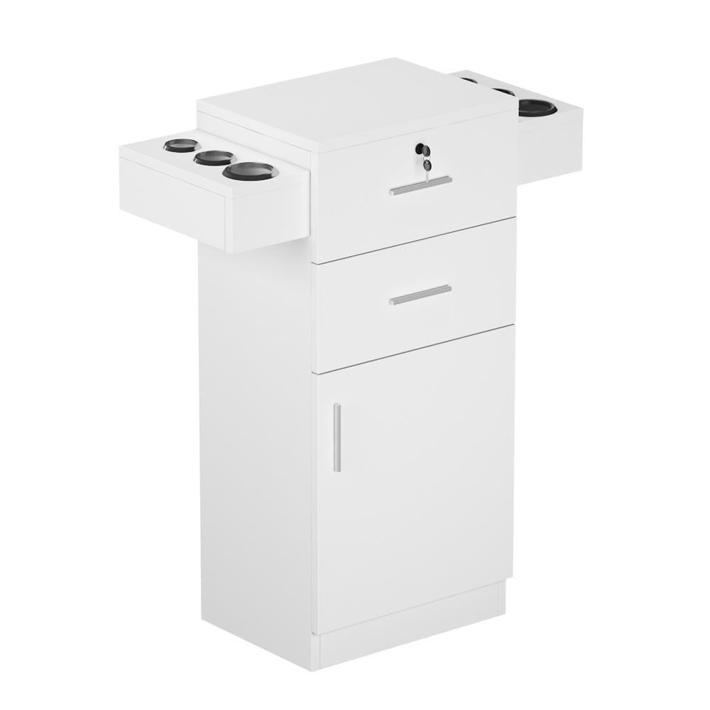 Lockable Salon Styling Station Cabinet with Large Storage & Tool Holders
