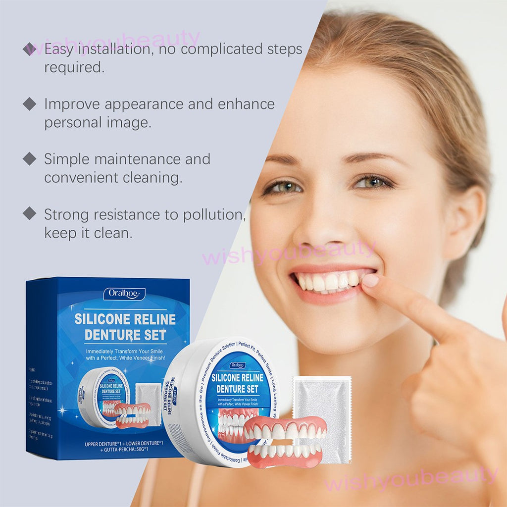 Denture Liner Soft Silicone Snap-On Reline Kit for Upper & Lower Teeth