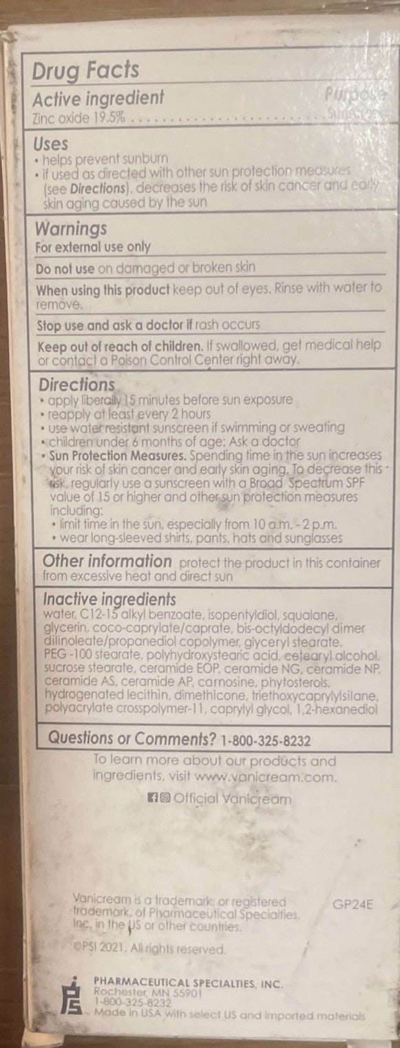 Vanicream Facial Moisturizer with SPF - Sensitive Skin, 2.5oz