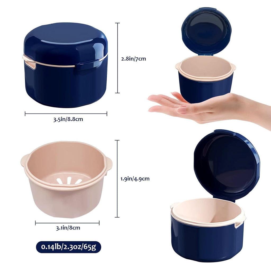 Denture Storage Case with Removable Rinse Basket Portable Denture Cup for Soaking & Cleaning