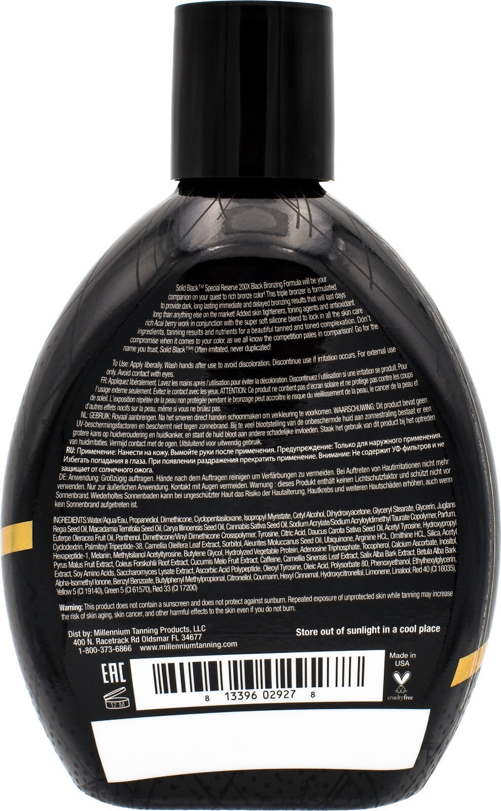 Millennium Solid Black Special Reserve 200x Tanning Bed Lotion 13.5 oz