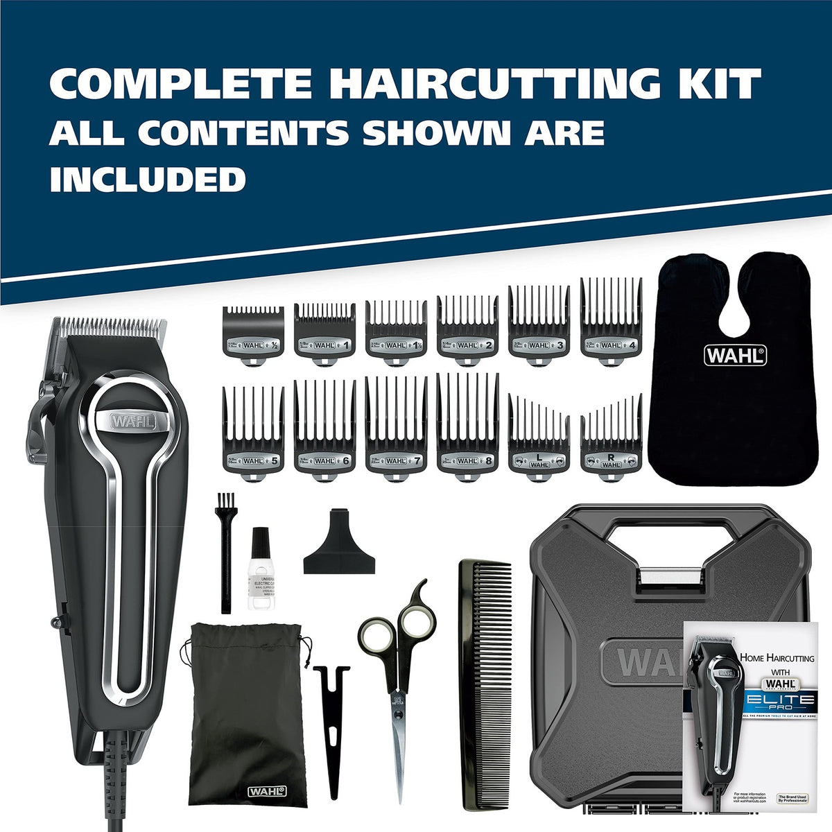 Corded Home Haircut Kit - Wahl Elite Pro 20-Piece Clipper Set in Black