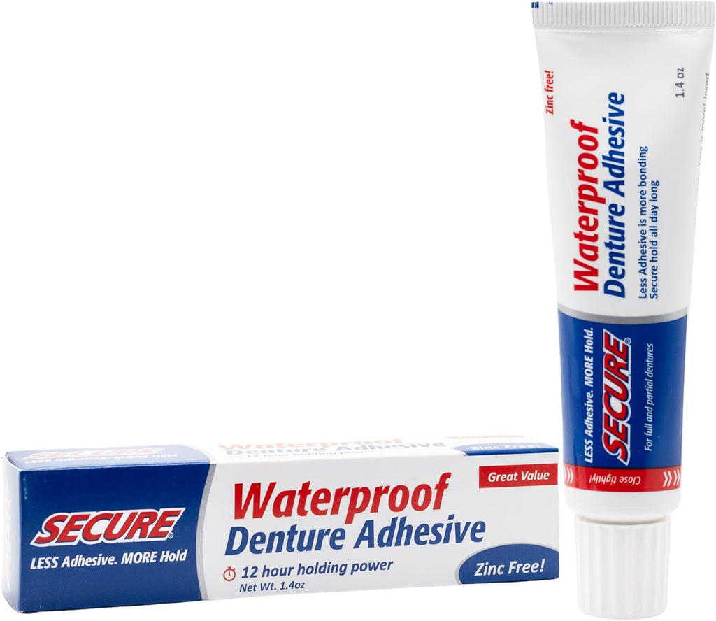 Waterproof Denture Adhesive Zinc-Free Extra Strong Hold 1.4 Oz