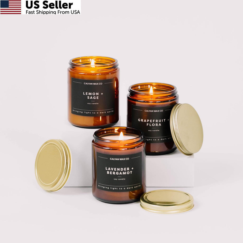 Luxury Soy Candle with , Maple & Bourbon Scent - Amber Glass Jar