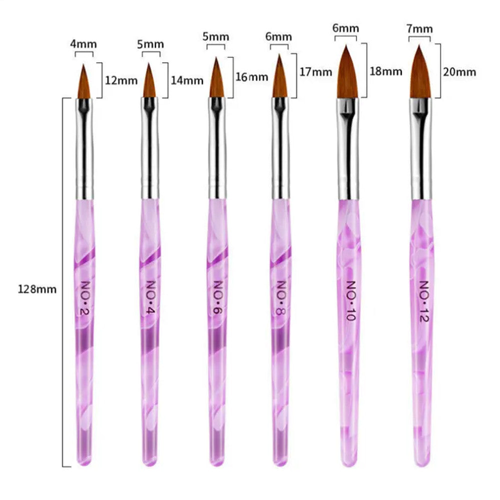 Acrylic Nail Brush Set 6 Sizes Kolinsky Sable Hair for Nail Art & Gel Application