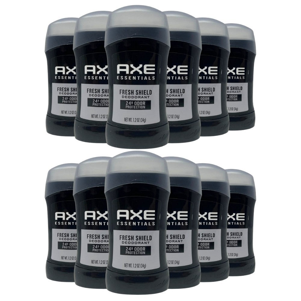 12 Pack Deodorant Stick - Axe Essentials 24-Hour Odor Protection, Fresh Shield, 1.2oz