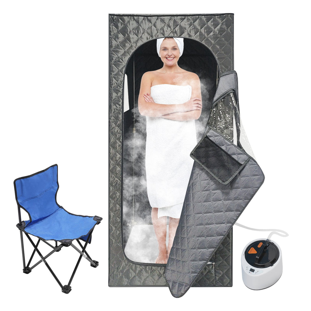 Portable Steam Sauna Tent with 2.6L Steamer & Folding Chair Gray
