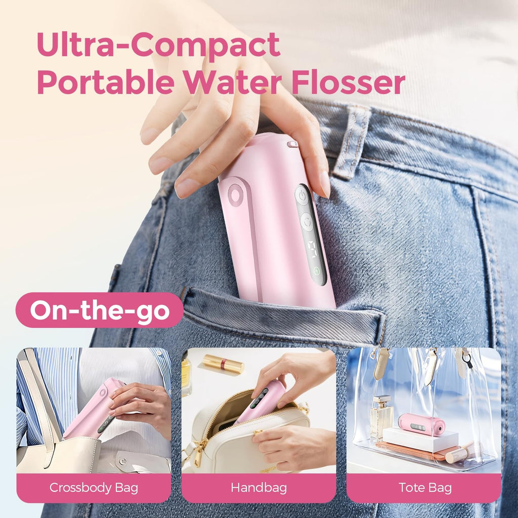 Mini Water Flosser for Travel - 9 Pressure Settings, Rechargeable & Waterproof