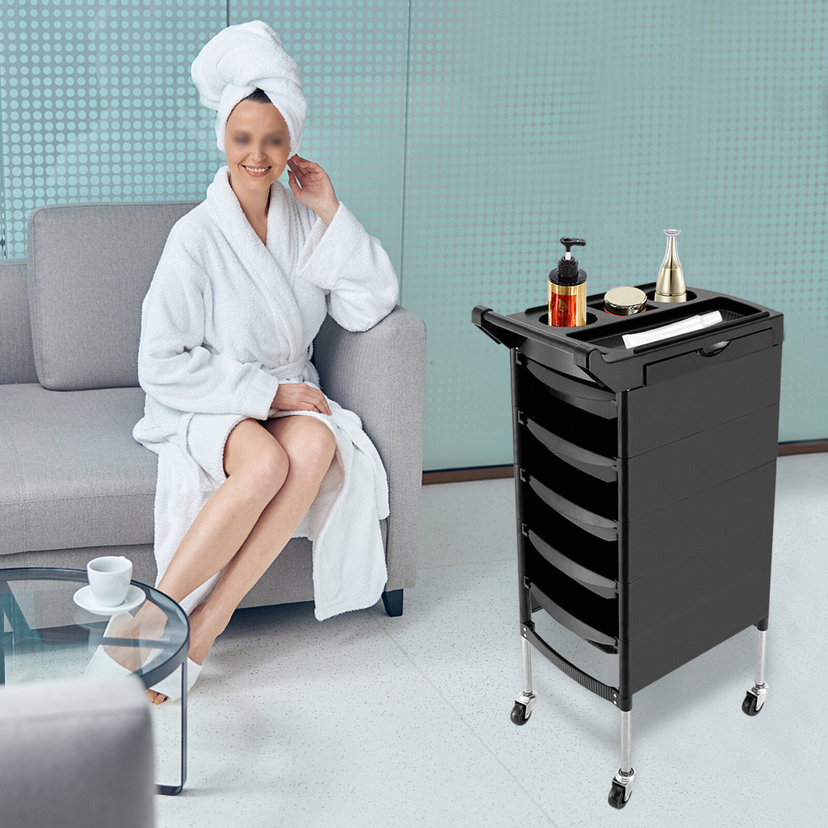 5-Drawer Mobile Salon Trolley Cart for Hair & Beauty Stylist Stations