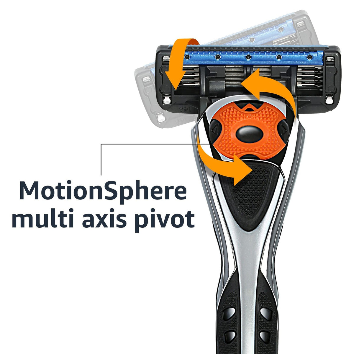 Men's 5-Blade Razor with Pivoting Handle & Refill Cartridges, Black
