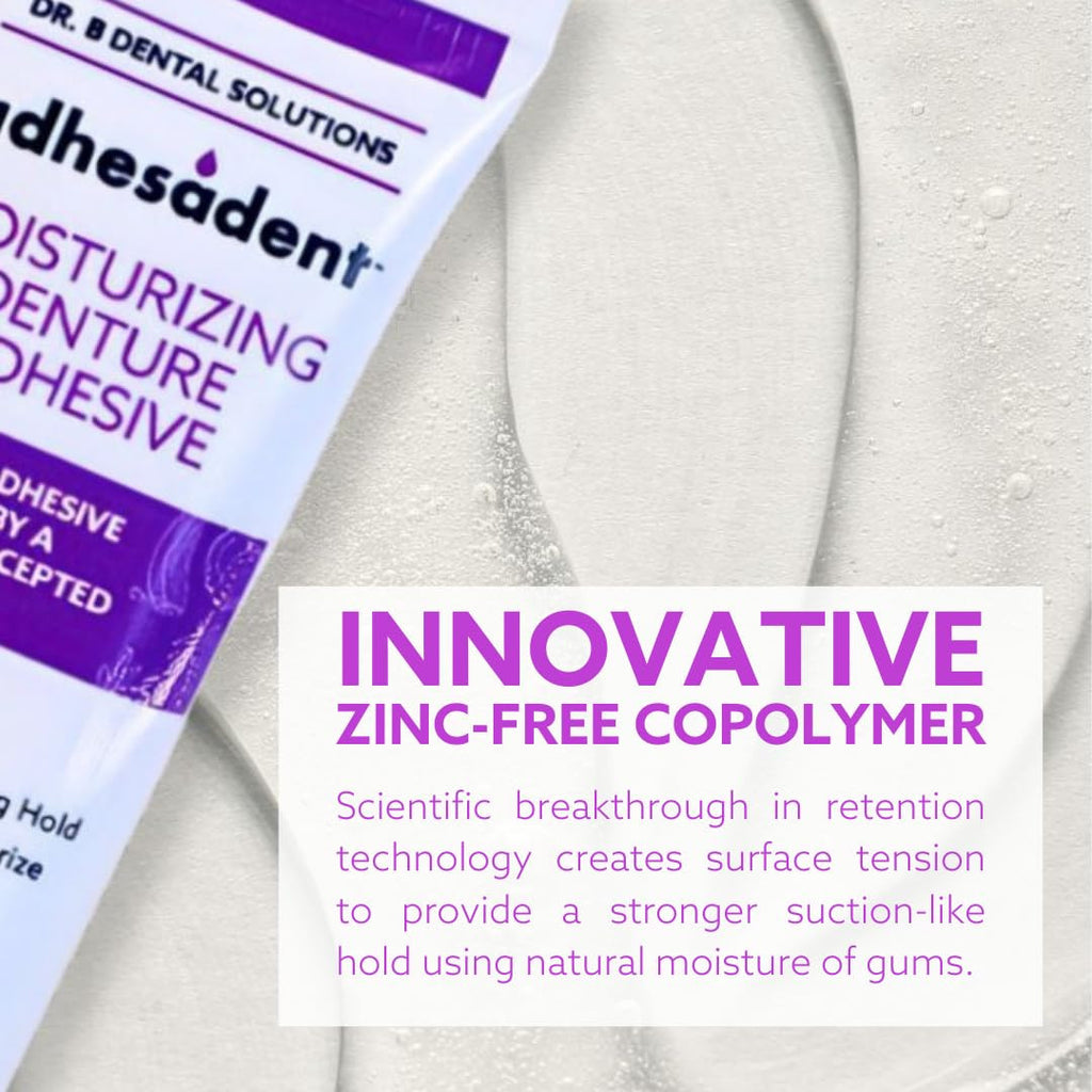 Moisturizing Denture Adhesive Cream with Strong Grip - Zinc-Free, Natural Taste