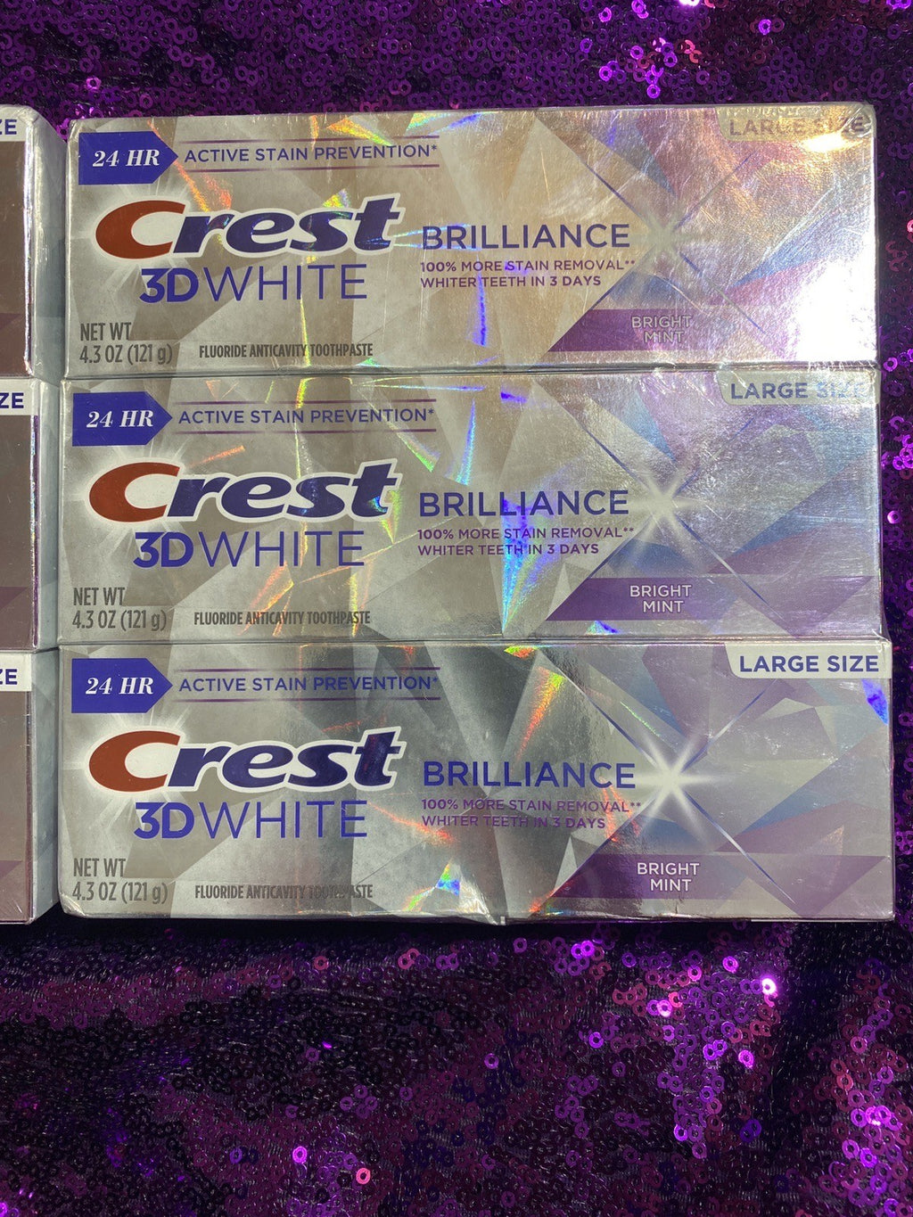 Crest 3D White Bright Mint Fluoride Toothpaste 4.3 oz Pack of 6 - Exp 8/26