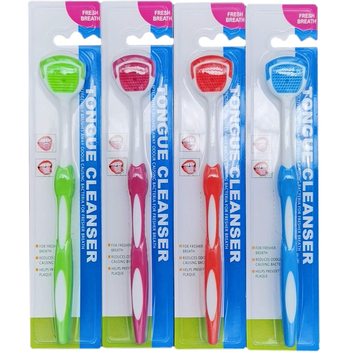 Tongue Scraper Cleaner Set for Bad Breath - 4 Pack, BPA-Free Dental Hygiene